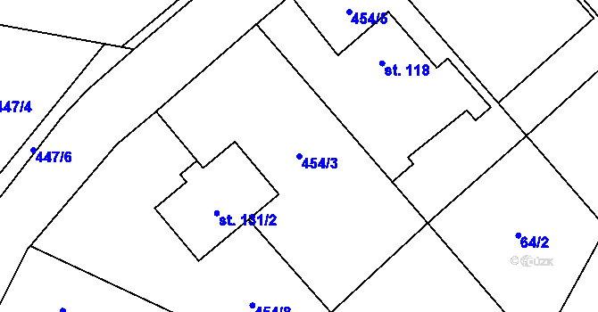 Parcela st. 454/3 v KÚ Drahobudice, Katastrální mapa