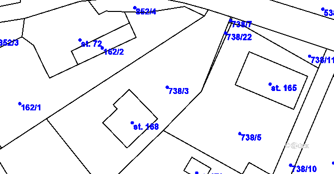 Parcela st. 738/3 v KÚ Drahobudice, Katastrální mapa