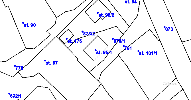 Parcela st. 95/1 v KÚ Drahobudice, Katastrální mapa