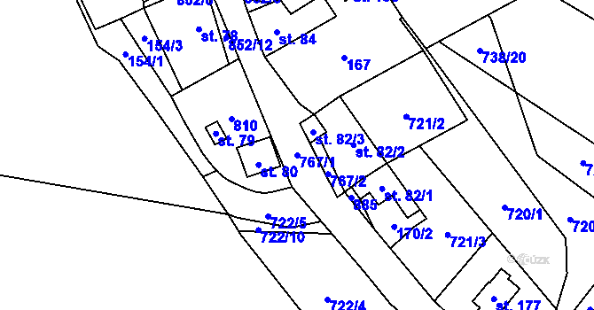 Parcela st. 767/1 v KÚ Drahobudice, Katastrální mapa