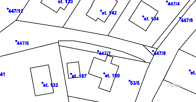 Parcela st. 447/7 v KÚ Drahobudice, Katastrální mapa