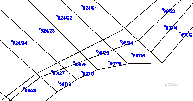 Parcela st. 98/25 v KÚ Drahobudice, Katastrální mapa