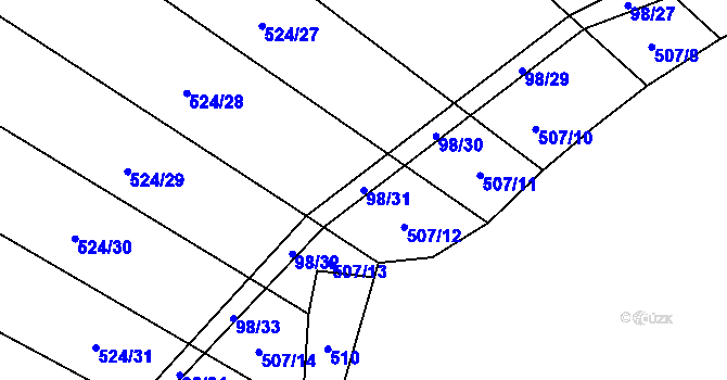 Parcela st. 98/31 v KÚ Drahobudice, Katastrální mapa