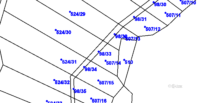 Parcela st. 98/33 v KÚ Drahobudice, Katastrální mapa