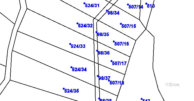 Parcela st. 98/36 v KÚ Drahobudice, Katastrální mapa