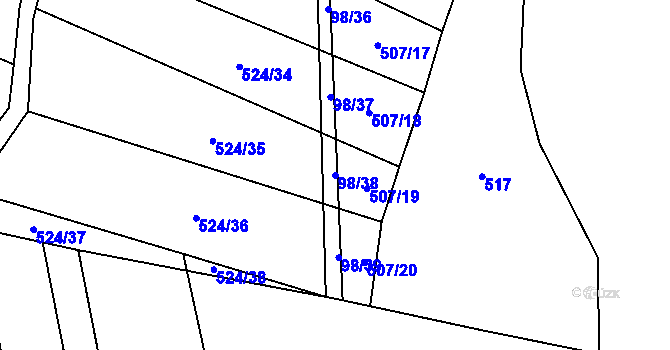 Parcela st. 98/38 v KÚ Drahobudice, Katastrální mapa