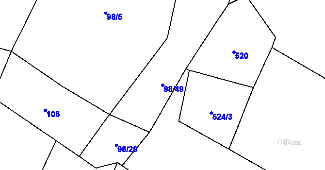 Parcela st. 98/49 v KÚ Drahobudice, Katastrální mapa