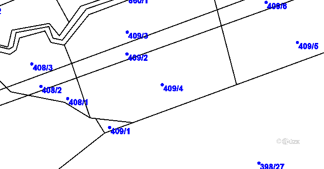 Parcela st. 409/4 v KÚ Drahobudice, Katastrální mapa
