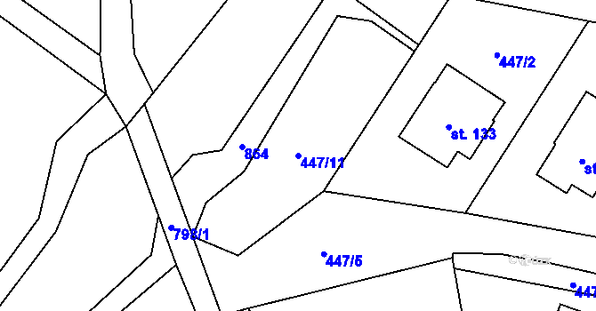Parcela st. 447/11 v KÚ Drahobudice, Katastrální mapa