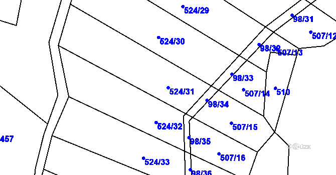 Parcela st. 524/31 v KÚ Drahobudice, Katastrální mapa