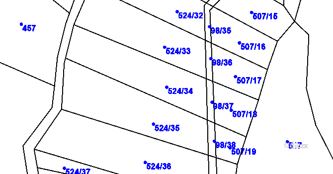 Parcela st. 524/34 v KÚ Drahobudice, Katastrální mapa