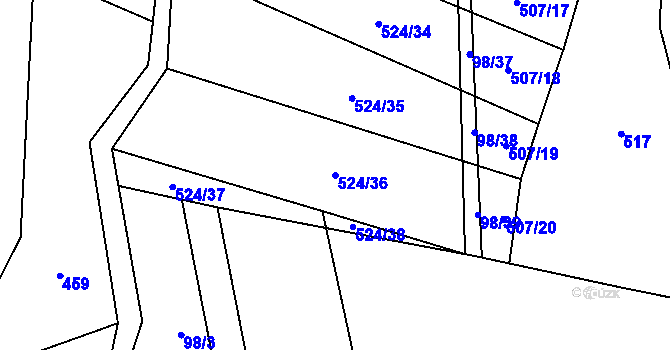 Parcela st. 524/36 v KÚ Drahobudice, Katastrální mapa