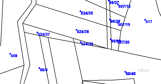 Parcela st. 524/38 v KÚ Drahobudice, Katastrální mapa