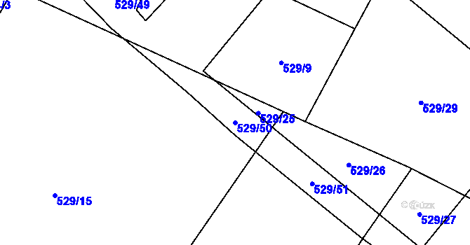 Parcela st. 529/50 v KÚ Drahobudice, Katastrální mapa