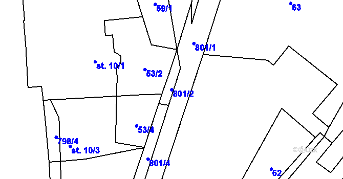 Parcela st. 801/2 v KÚ Drahobudice, Katastrální mapa