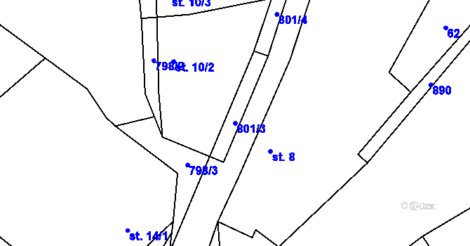 Parcela st. 801/3 v KÚ Drahobudice, Katastrální mapa
