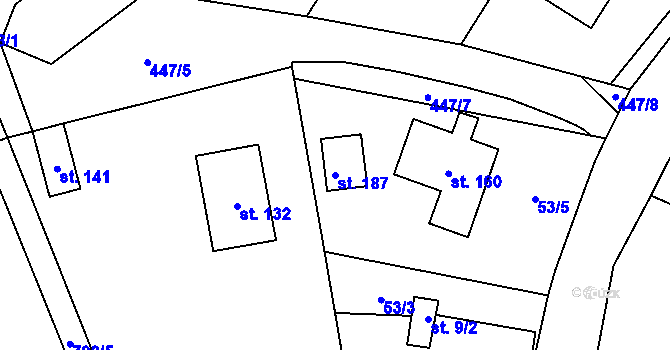 Parcela st. 187 v KÚ Drahobudice, Katastrální mapa