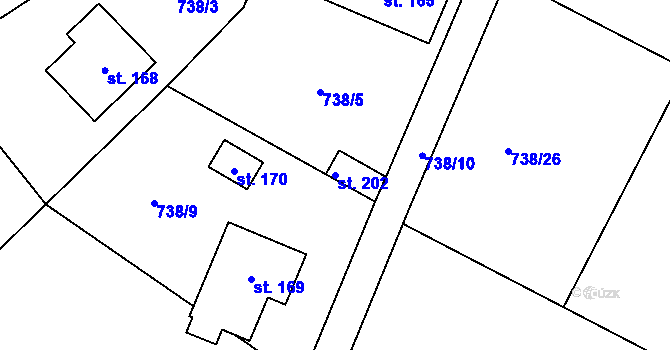 Parcela st. 202 v KÚ Drahobudice, Katastrální mapa