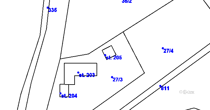Parcela st. 205 v KÚ Drahobudice, Katastrální mapa