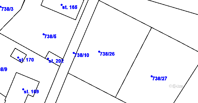 Parcela st. 738/26 v KÚ Drahobudice, Katastrální mapa