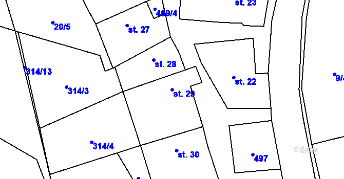 Parcela st. 29 v KÚ Horní Jelčany, Katastrální mapa
