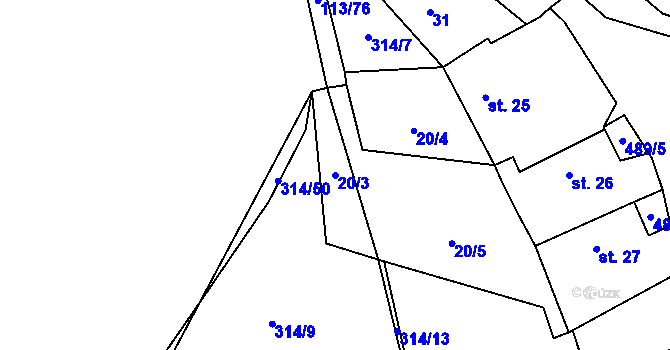 Parcela st. 20/3 v KÚ Horní Jelčany, Katastrální mapa
