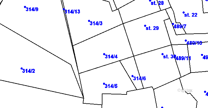 Parcela st. 314/4 v KÚ Horní Jelčany, Katastrální mapa
