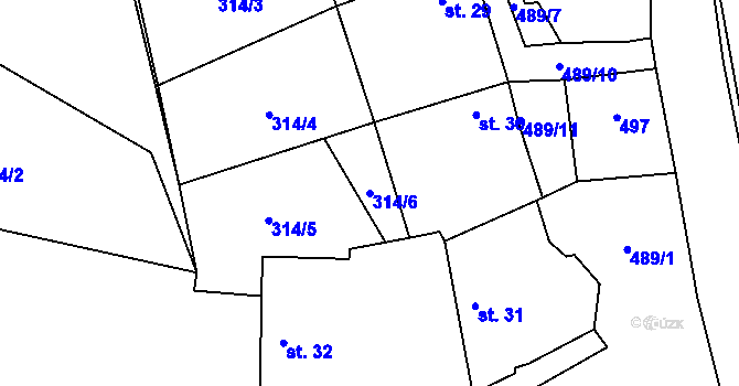Parcela st. 314/6 v KÚ Horní Jelčany, Katastrální mapa