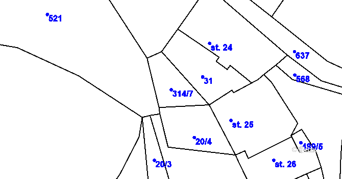 Parcela st. 314/7 v KÚ Horní Jelčany, Katastrální mapa