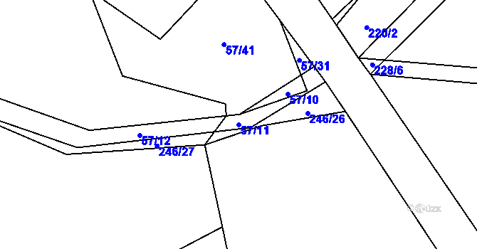 Parcela st. 57/11 v KÚ Horní Jelčany, Katastrální mapa