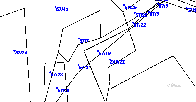 Parcela st. 57/19 v KÚ Horní Jelčany, Katastrální mapa