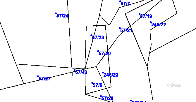 Parcela st. 57/20 v KÚ Horní Jelčany, Katastrální mapa