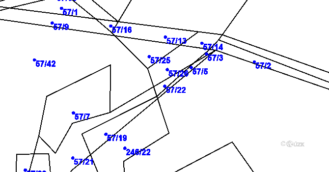 Parcela st. 57/22 v KÚ Horní Jelčany, Katastrální mapa