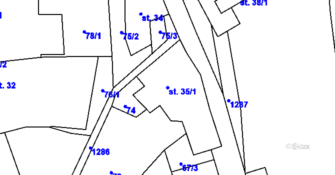 Parcela st. 35/1 v KÚ Břehoryje, Katastrální mapa