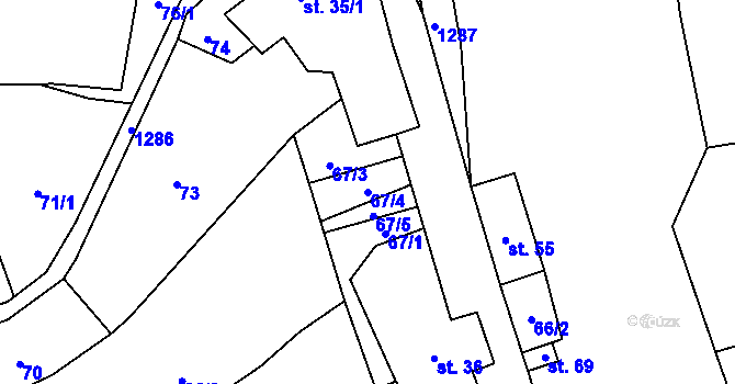 Parcela st. 67/4 v KÚ Břehoryje, Katastrální mapa