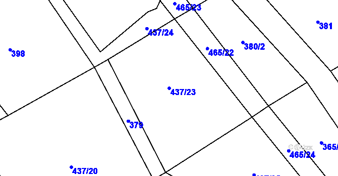 Parcela st. 437/23 v KÚ Břehoryje, Katastrální mapa