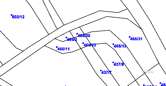 Parcela st. 465/12 v KÚ Břehoryje, Katastrální mapa