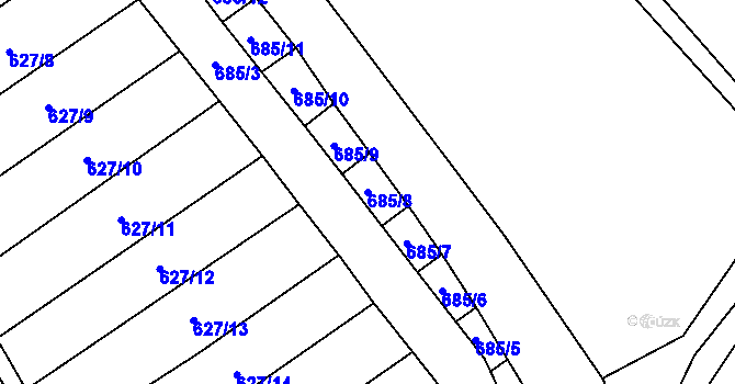 Parcela st. 685/8 v KÚ Břehoryje, Katastrální mapa