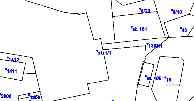Parcela st. 1/1 v KÚ Drahonice, Katastrální mapa