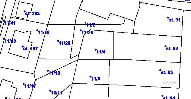 Parcela st. 11/4 v KÚ Drahonice, Katastrální mapa
