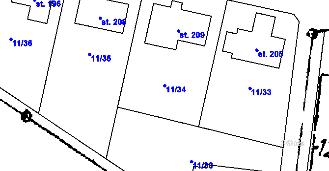 Parcela st. 11/34 v KÚ Drahonice, Katastrální mapa