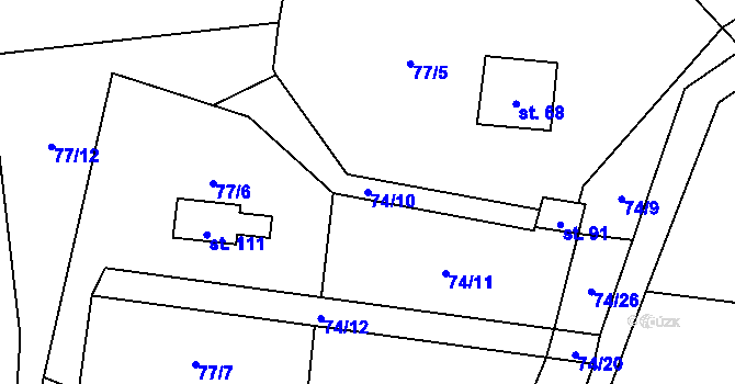 Parcela st. 74/10 v KÚ Drahonice u Lubence, Katastrální mapa