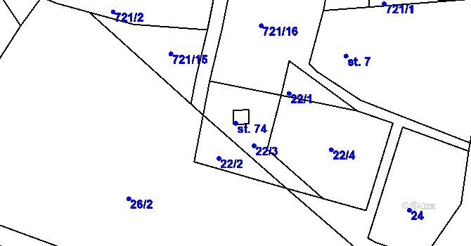 Parcela st. 74 v KÚ Vesce u Drahonic, Katastrální mapa