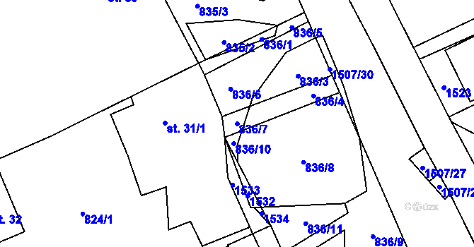 Parcela st. 836/7 v KÚ Drahonín, Katastrální mapa