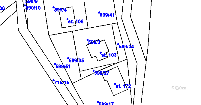 Parcela st. 103 v KÚ Drahoňův Újezd, Katastrální mapa