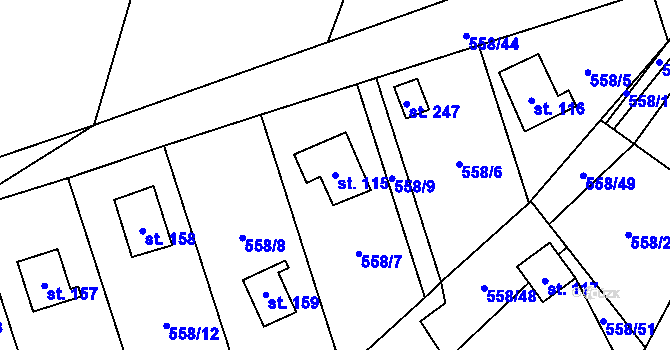 Parcela st. 115 v KÚ Drahoňův Újezd, Katastrální mapa