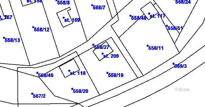 Parcela st. 209 v KÚ Drahoňův Újezd, Katastrální mapa