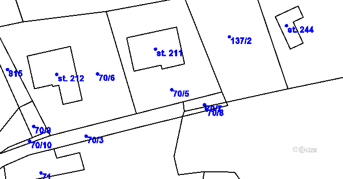 Parcela st. 70/5 v KÚ Drahoňův Újezd, Katastrální mapa
