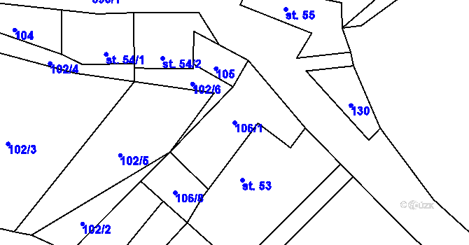Parcela st. 106/1 v KÚ Drahoňův Újezd, Katastrální mapa
