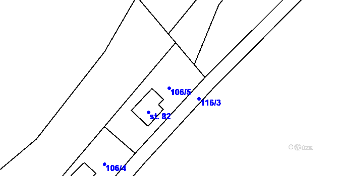 Parcela st. 106/5 v KÚ Drahoňův Újezd, Katastrální mapa